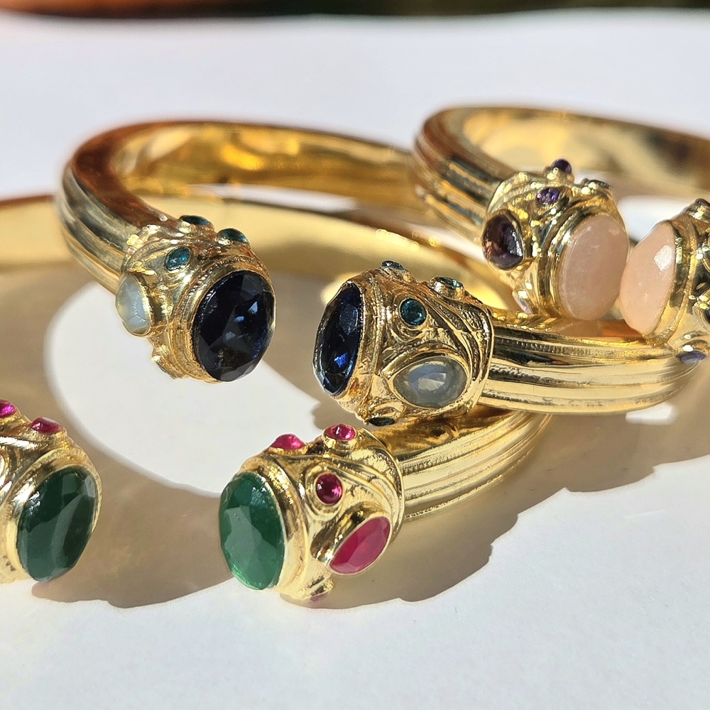Etruscan 18k Gold Plated Blue Chalcedony Onyx Amethyst Chunky Bracelet - Picture 6 of 7